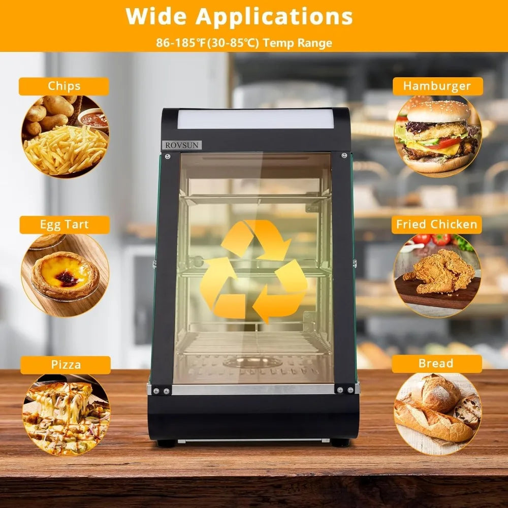 15" Commercial Food Warmer Display Pizza Warmer, 3-Tier Electric Countertop Food Warmer w/LED Lighting Adjustable Removable She