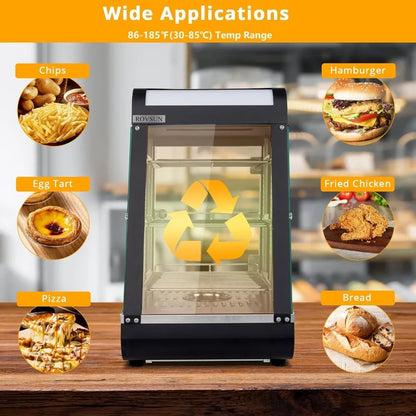 15" Commercial Food Warmer Display Pizza Warmer, 3-Tier Electric Countertop Food Warmer w/LED Lighting Adjustable Removable She