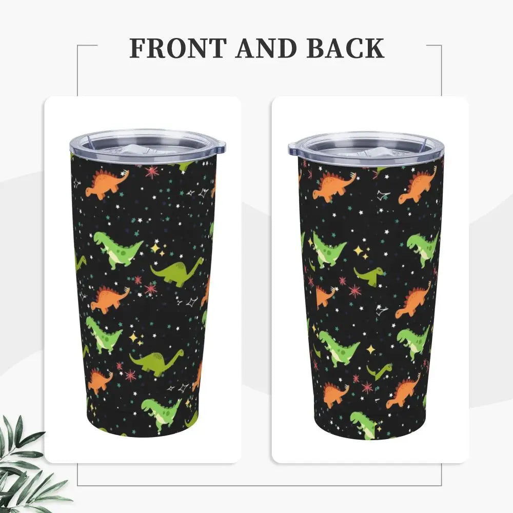 Stainless Steel Tumbler Dinosaur Silhouette Mugs Cup With Straws Animal Beach Cold Drink Water Bottle Insulated Thermal Mug