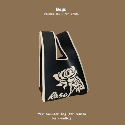Women Handmade Knitted Small Handbag, Casual Wrist Bag, Student Reusable Shopper Mini Tote Bag, Suitable for Daily Use Outdoor
