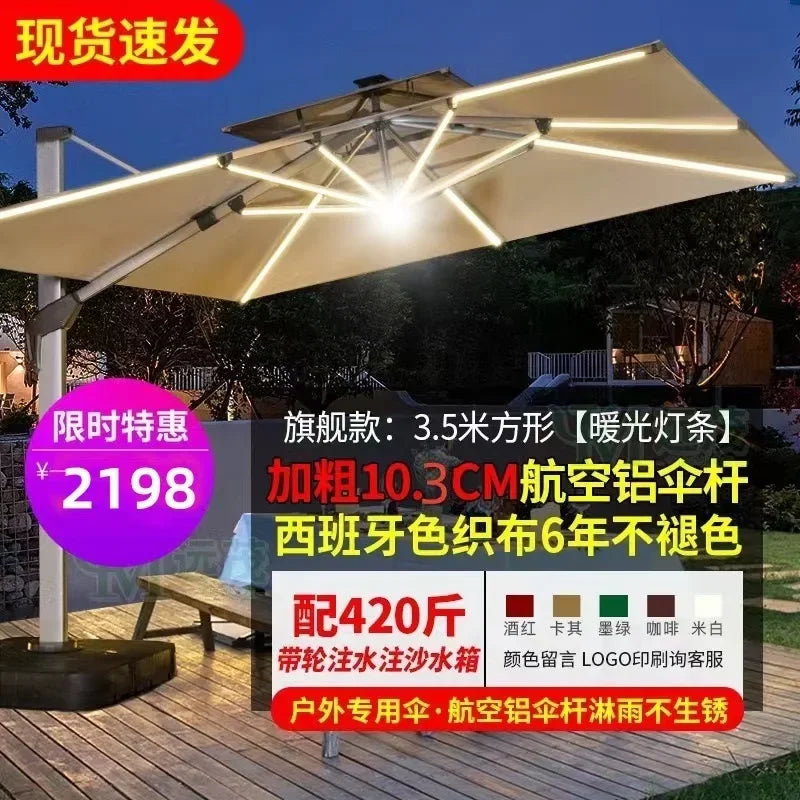 Garden Parasol Large Beach Patio Picnic Umbrella Patterned Outdoor Patio with Led Light Solar Base Wholesale Dropshipping