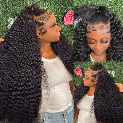 250 Density 13x6 Hd Lace Frontal Wigs Brazilian 32 34 40 Inch Deep Wave Curly Human Hair Wigs 100% For Black Women Preplucked