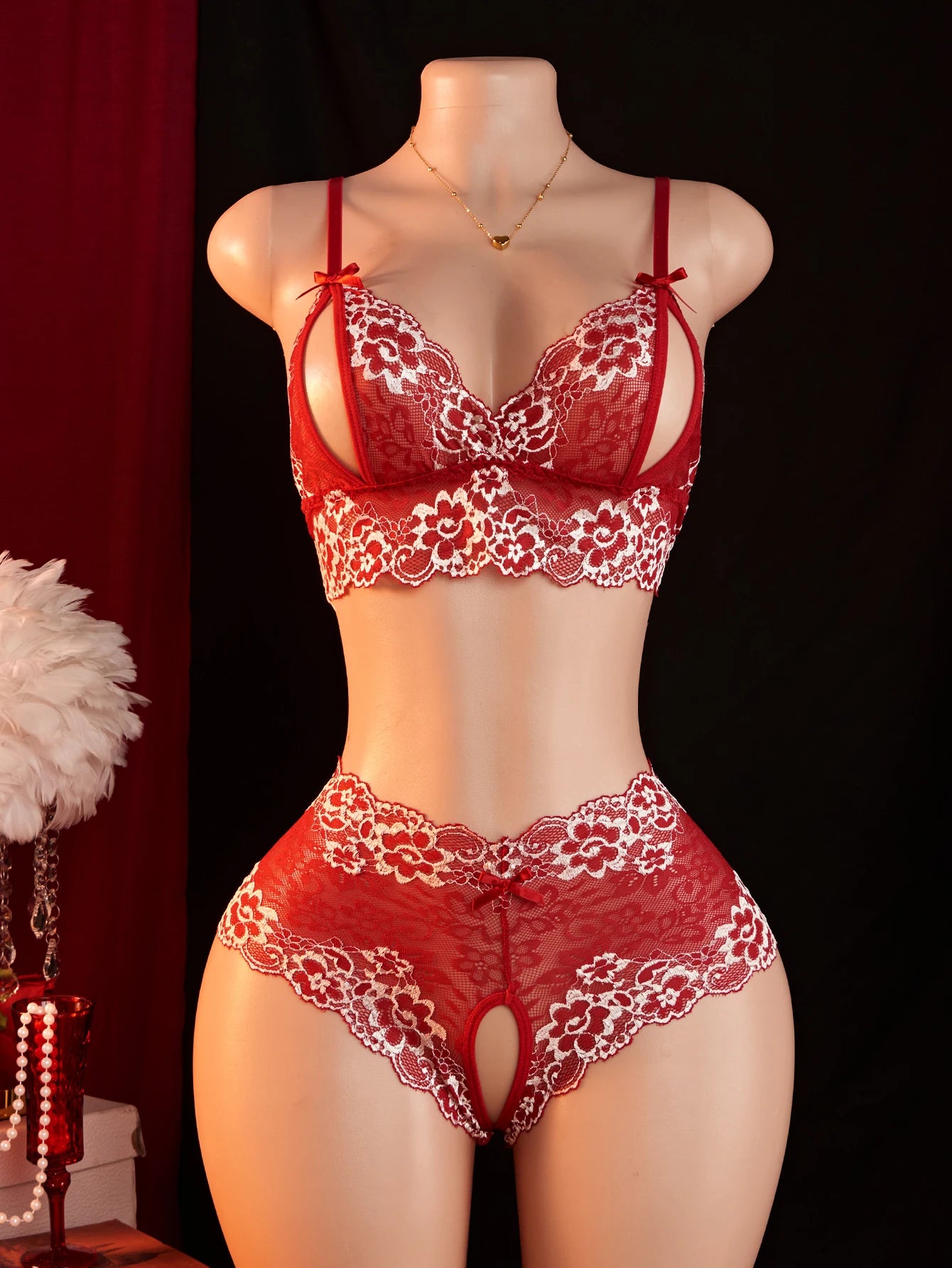 Pink Lace Open Brassiere Crotchless Panties Sexy Lingerie Female Sling Seductive Women's Fetish Transparent Underwear Sets