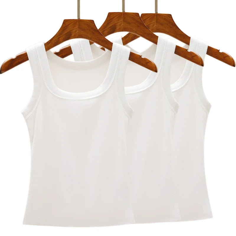 3PCS Set Cotton Camisole Vest Paired Summer Slim Fit Clothing Simple Versatile Basic Top Breathable Womens Korean Style Tops
