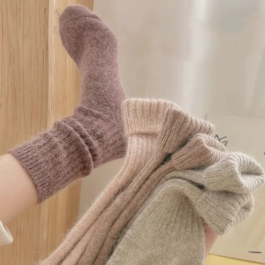 New Winter Socks Women Cashmere Wool Thicken Warm Women Socks Sox Japanese Fashion Harajuku Solid Color Thermal Long Socks