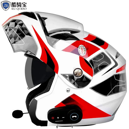 KUQIBAO motorcycle bluetooth helmet double lens uncovered motorcycle helmet with FM large capacity 1200mAh flip helmet