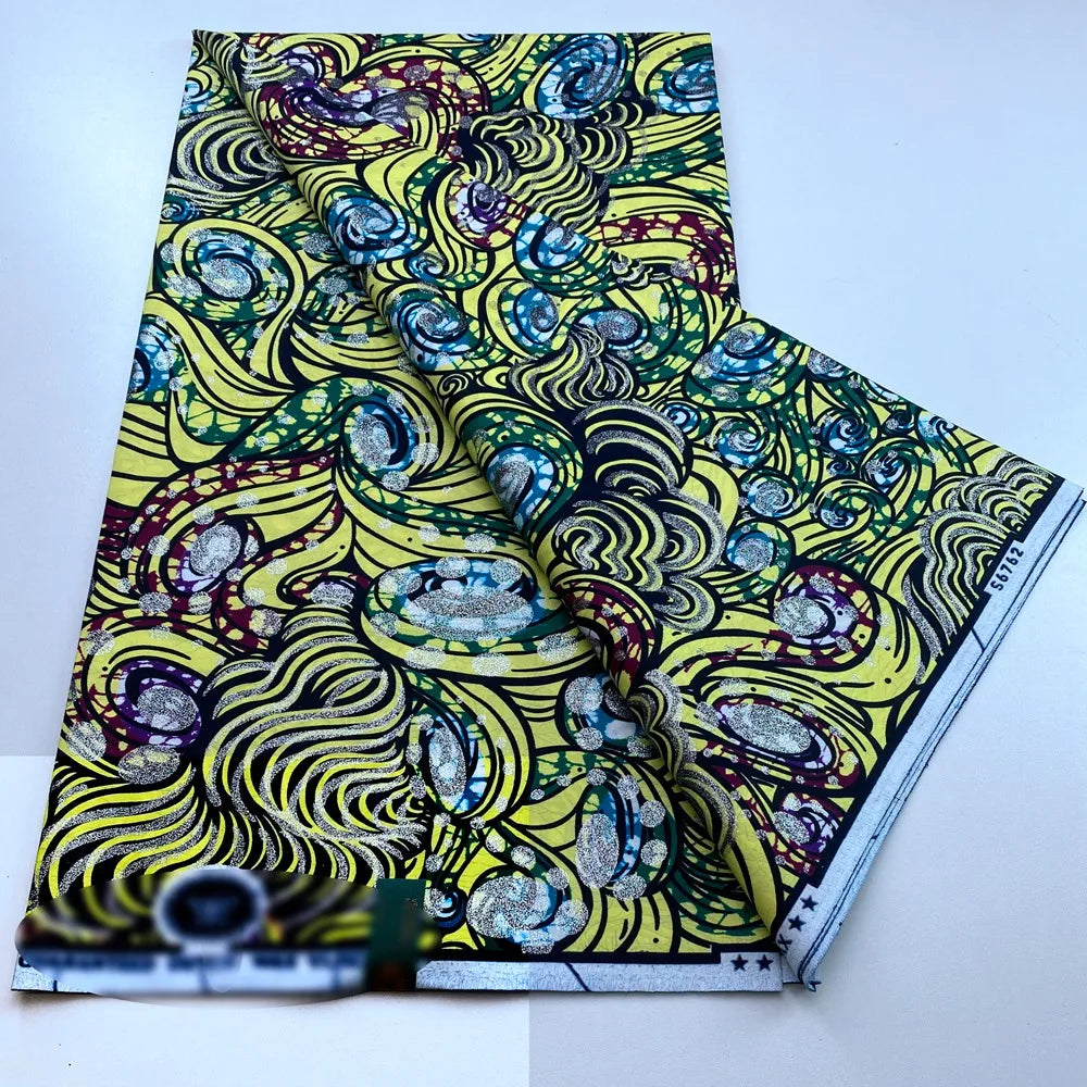 New African Wax Print Fabric Ankara Kitenge Pagne Loincloth Batik Wholesale Golden Glitter Grand 100Cotton Material For Sew 6yar