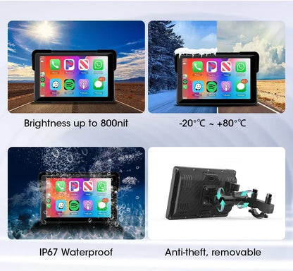 7 inch Portable Motorcycle Navigation Support 2K Camera  IPX7 Waterproof LCD Display For Wireless CarPlay Android Auto