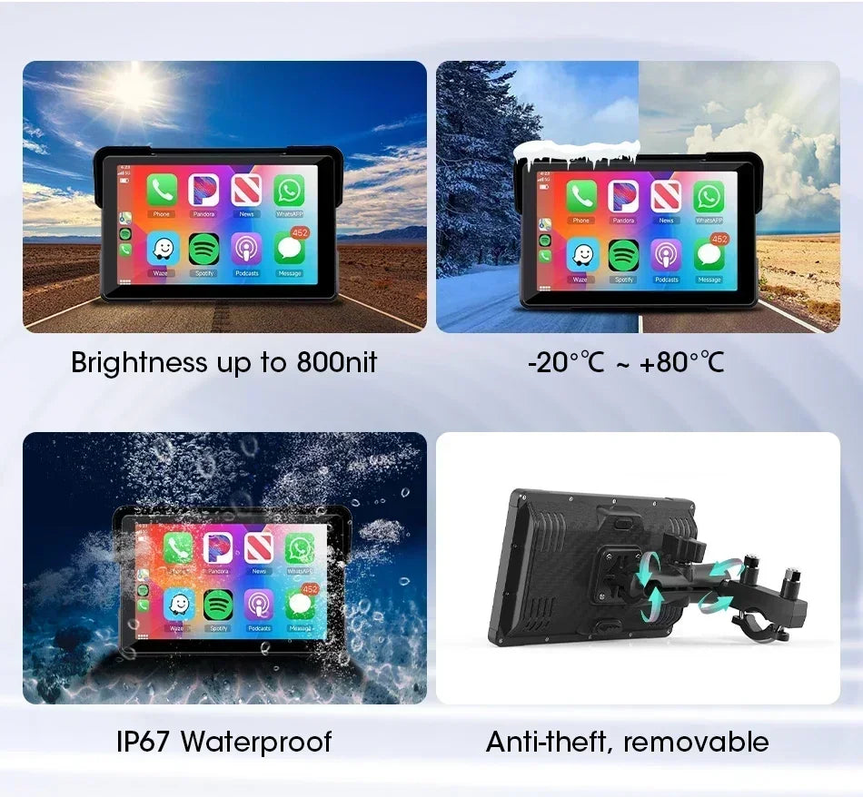 Jansite 5/7 inch Portable Carplay Motorcycle DVR GPS Navigation IPX7 Waterproof LCD Display For Wireless CarPlay Android Auto