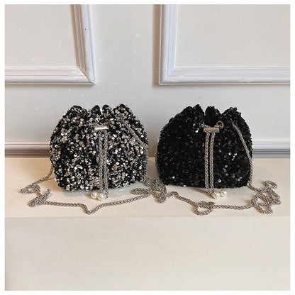 Good-looking Personality Sequin Women's New Korean Bucket Bag Bright Eyes Style Fashion Crossbody Dinner Single Shoulder Bags