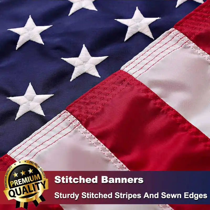 Embroidered USA Flag Outdoor Waterproof Nylon Sewn Stripes Brass Grommets Oversized American Flags And Banners United States