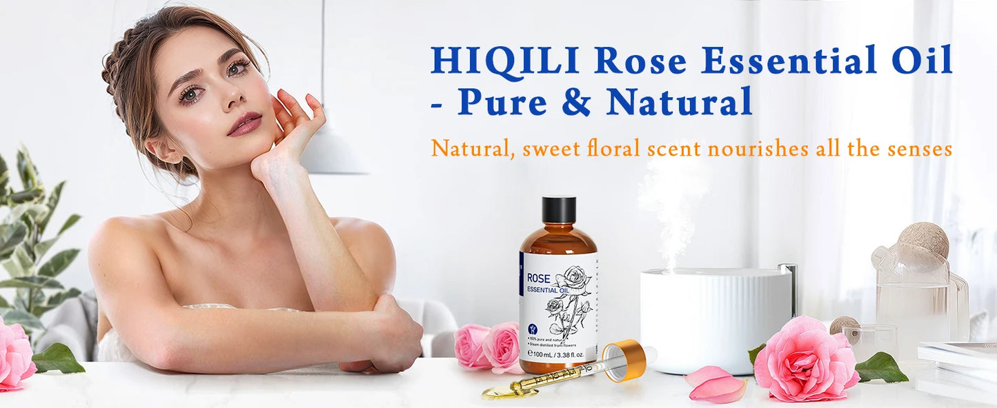 HIQILI Essential Oil Rose Geranium Lavanda Citronela Tea Tree vanille Body Oil Face Skin Care Massage 100ML/3.38fl.oz