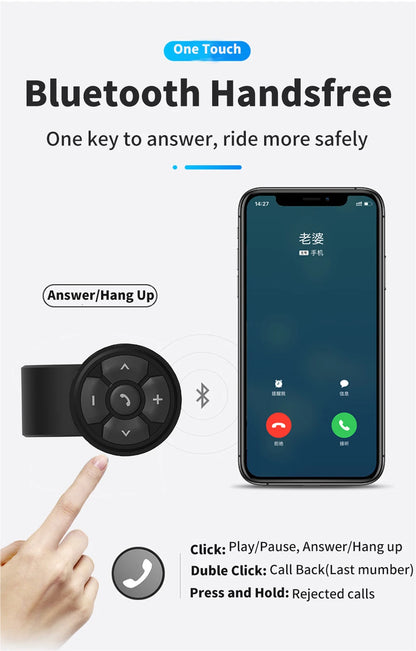 Wireless Remote Control for Motorcycle Helmet Earphone Bluetooth-compatible5.3 Bike Handlebar Media Controller Buttons