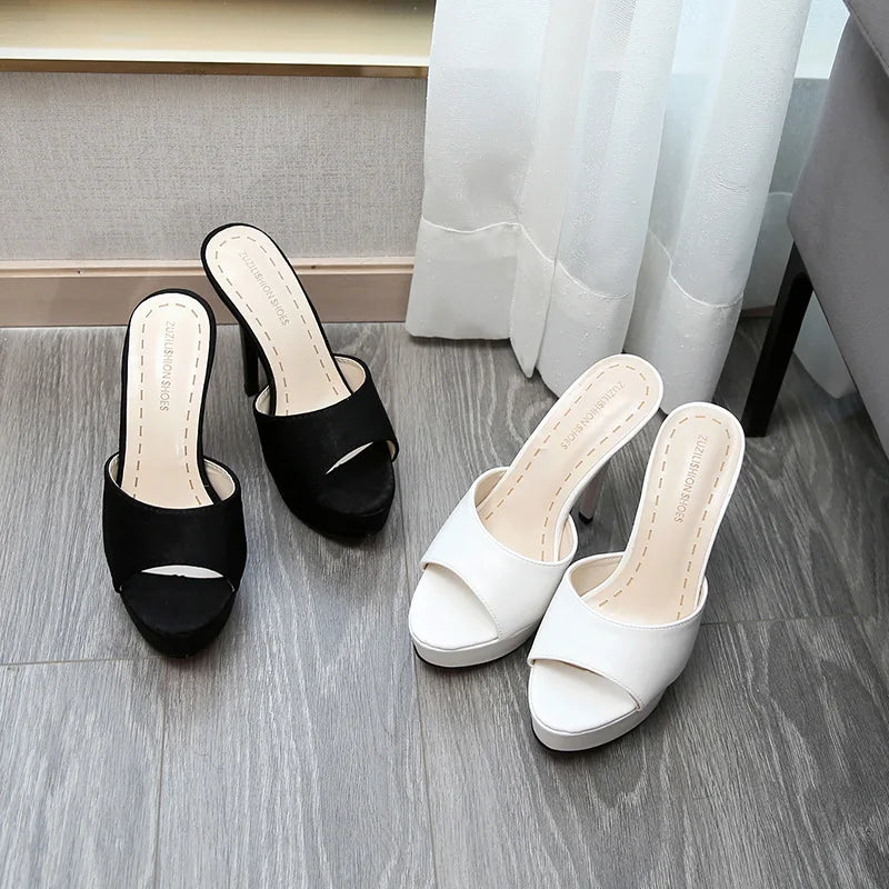 Voesnees White Slippers Summer 2024 New Nightclub Super High Heels 12CM Stiletto Women Platform Sandals Slides Party Shoes Mules