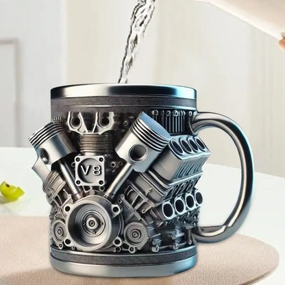 V6 V8 Engines Design Milk Drink Mug Stainless Steel Coffee Mug with Handle Water Drink Cup Insulated Beverage Drinkware