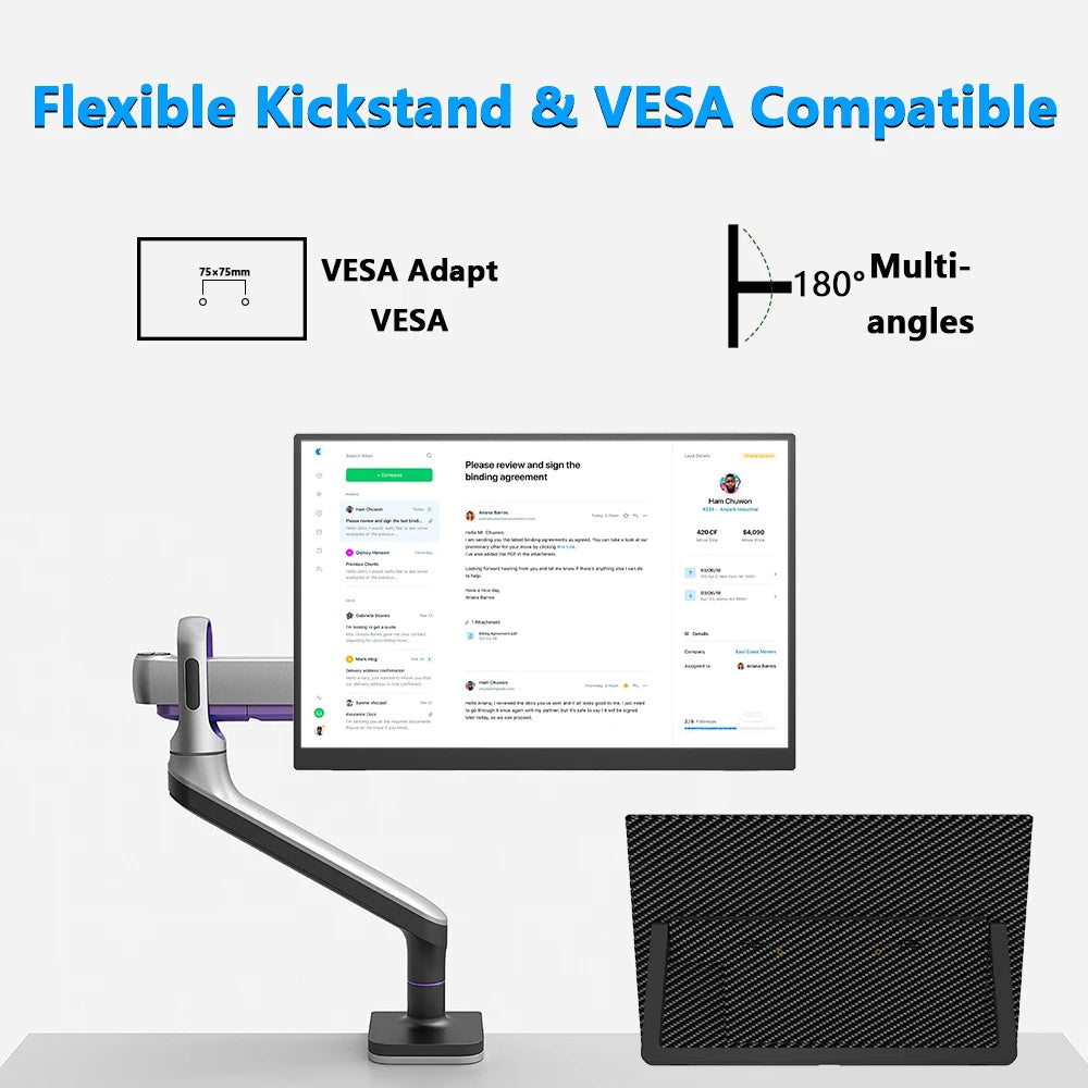 14 Inch Touch Portable Monitor Carbon Fiber 1920×1200 16:10 60Hz IPS Screen Built-in Kickstand External Display For Laptop Phone