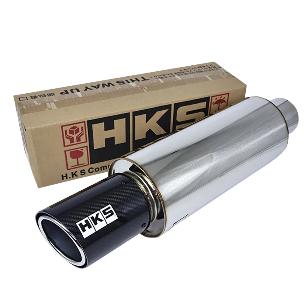 HKS Universal Straight drum Muffler Tail Pipe Stainless Steel Car Exhaust Pipe With carbon fiber tailpipe Car sound modification