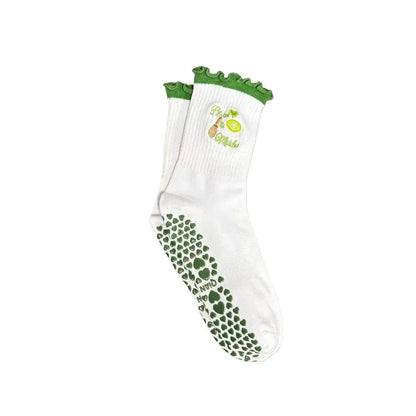 European sizes 36-43, 1 Pair of Heart-Shaped Lace Embroidered Yoga Socks, Mid-Calf Length, for Women