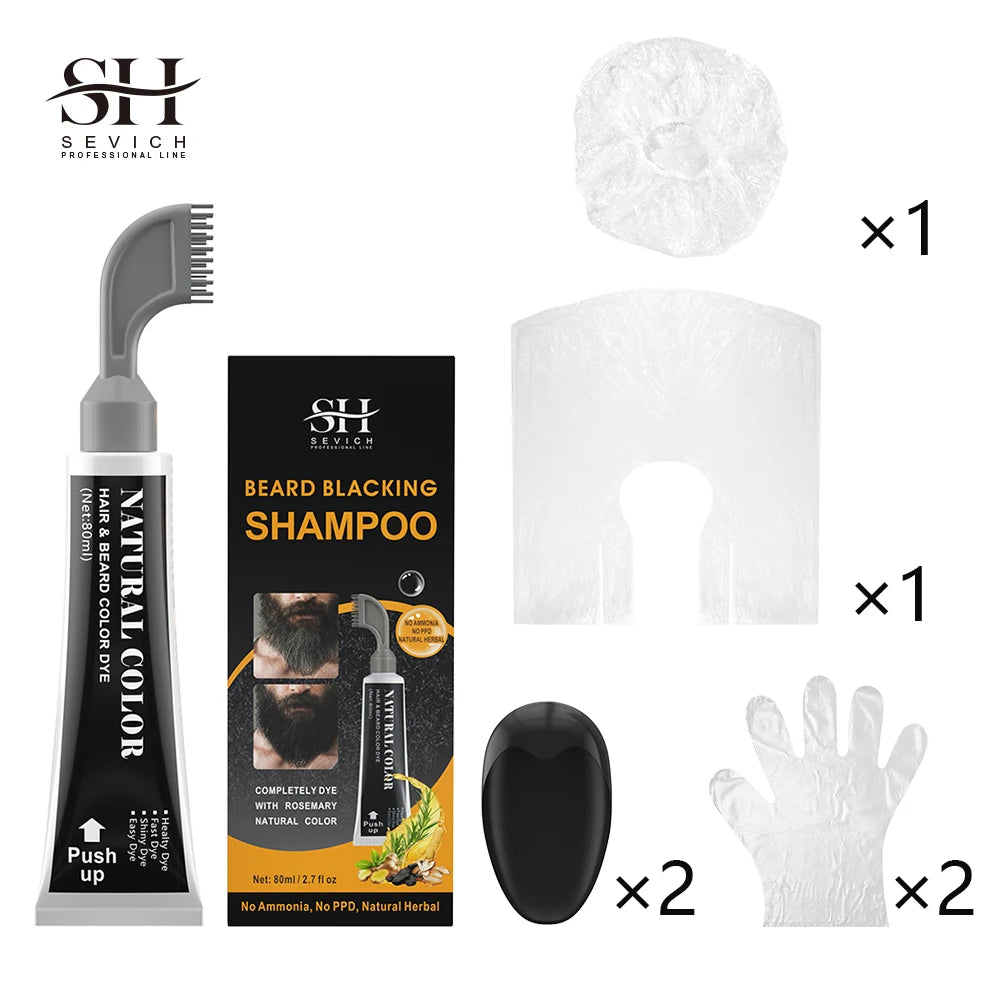80ml Hair Dye Cream Black Beard Dye Cream For Men Permanent Plant Beard Dye Shampoo Fast Cover White Grey Beard Hair Care