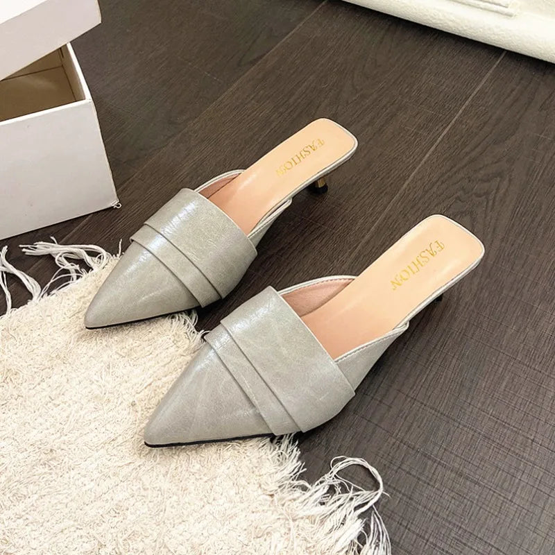 High Heels Pointed Toe Women's Slippers Summer Sandals Woman Shoes 2026 Luxury Brand Mules Shoes Walking Slides Mujer Zapatos