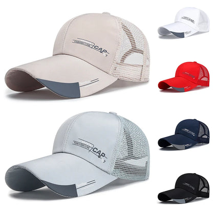 Mens Hat For Fish Outdoor Sports Cap Fashion Line Baseball Cap Mesh Breathable Snapback Hat Long Visor Brim Cap Bone Casquette