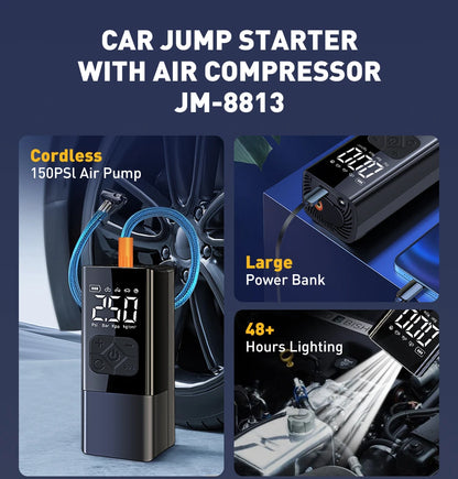 2500A Professional Car Starter Car Booster with 150PSI Air Compressor Power Bank Portable Charger for Car Battery Jump Starter