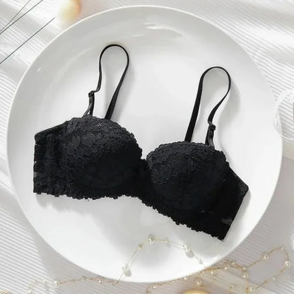 Thickened Underwear Women's Small Breasts Gather Together with Steel Rings Shaped Upper Support A Cup Flat Bra Double Bralette