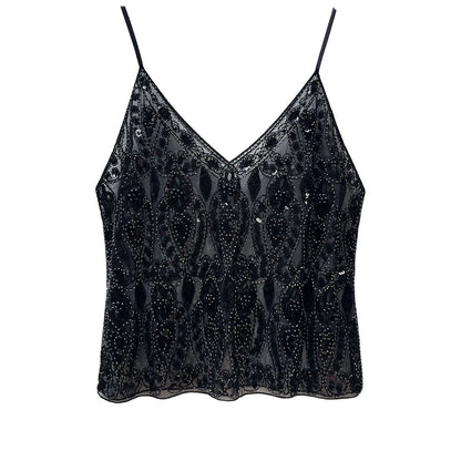 Sexy Sequins Beaded Camisoles Women Glitter Sleeveless Backless Pleated Sling Crop Tops 2026 Spring Summer Club Party Tank Lady