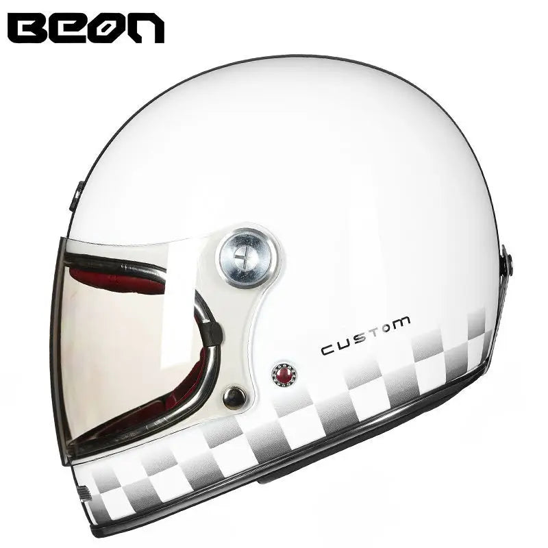 BEON Lightweight Fiberglass Full Face Helmet for Men Women Retro Motorcycles Helmet Cool and Personalized Karting Helmet B510