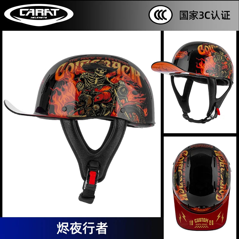 New retro summer motorcycle helmet motorcycle cruising half face helmet anti-collision men lightweight and breathable.