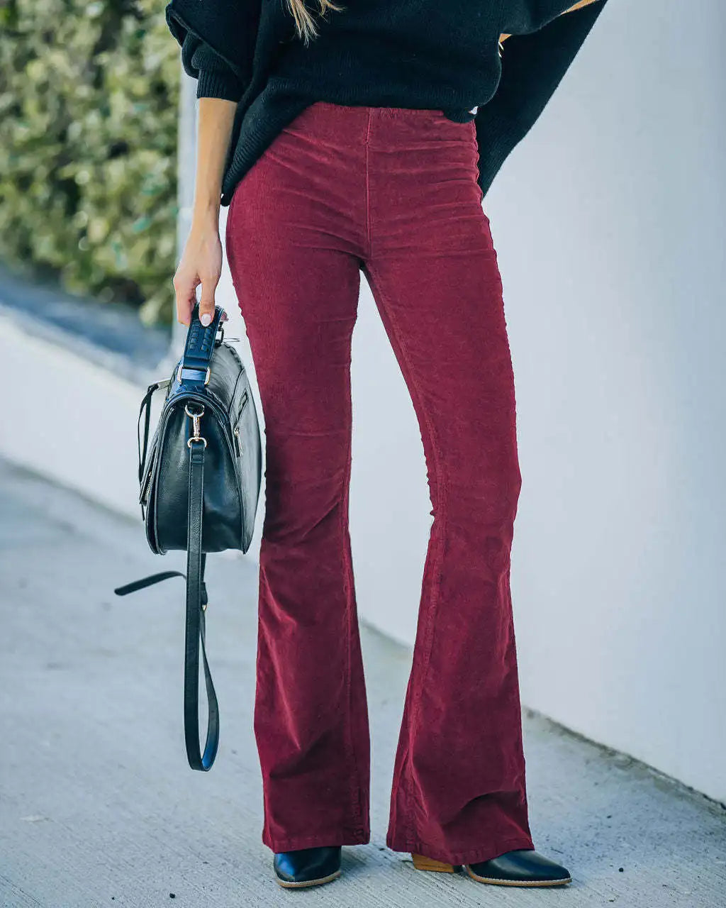 Women's High Waist Flare Leg Pants Summer Casual Slim Fit Polyester Non-Stretch Machine Washable Solid Color