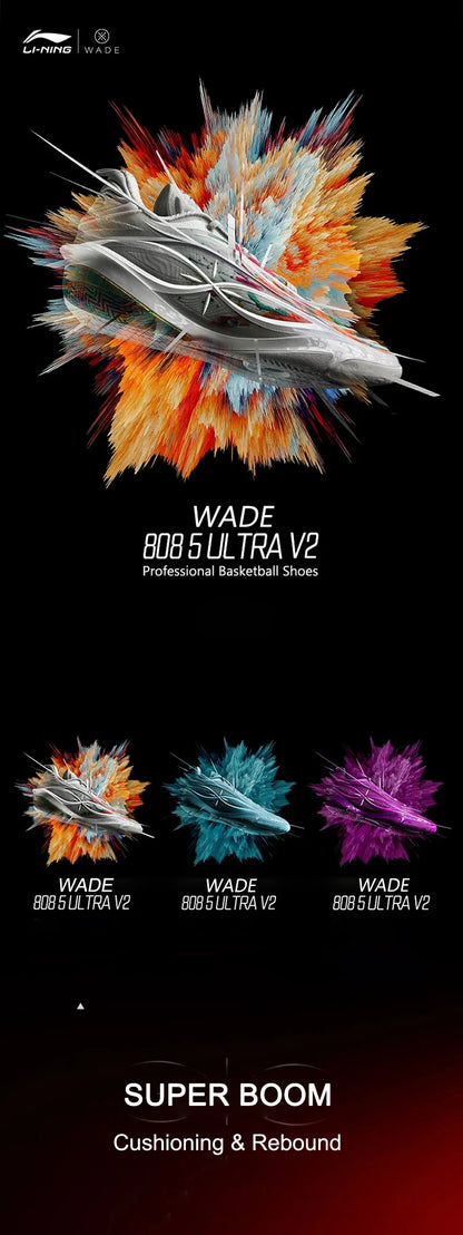Li-Ning Men's WADE 808 5 ULTRA V2 Professional Basketball Shoes SUPER BOOM Cushion LiNing Competition Sneakers ABAV045