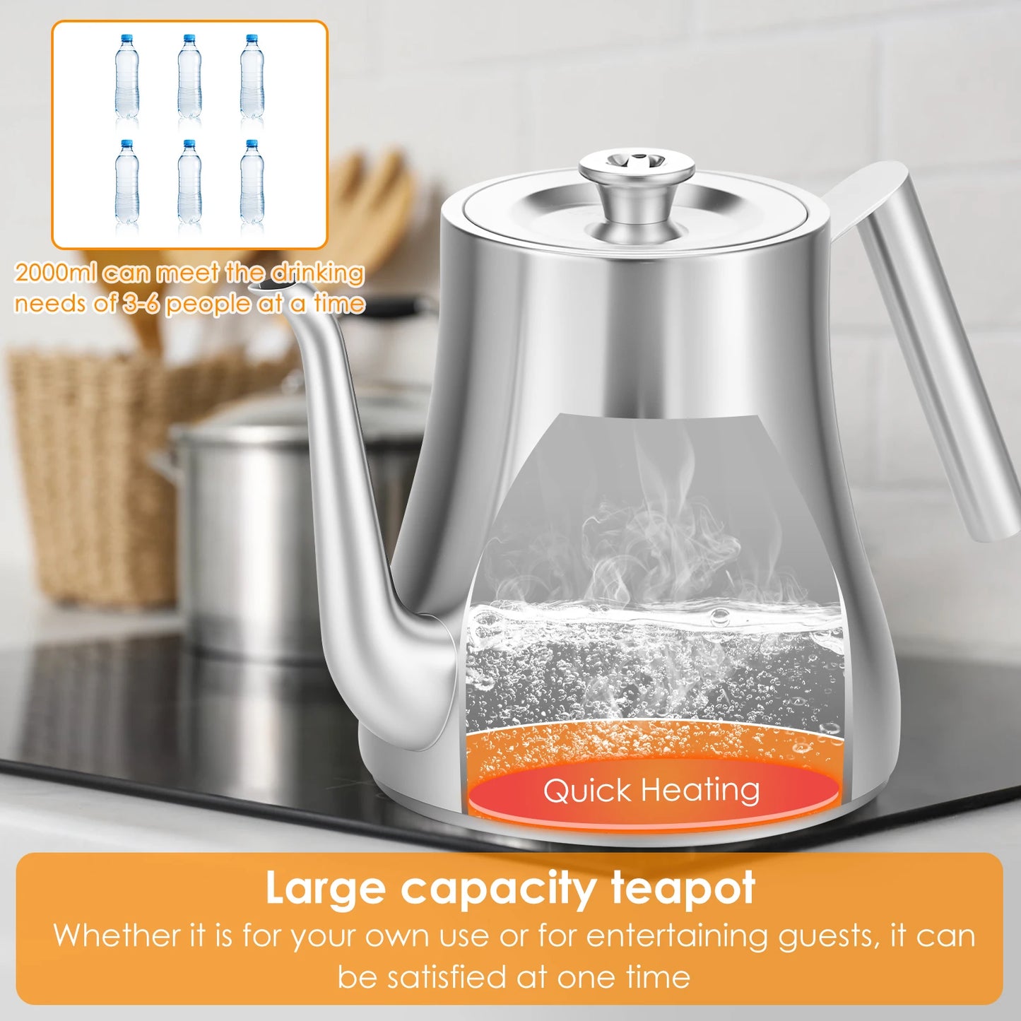 2L Stainless Steel Teapot With Removable Infuser Large Capacity Thickened Kettle Tea Set Gas Induction Home Camping
