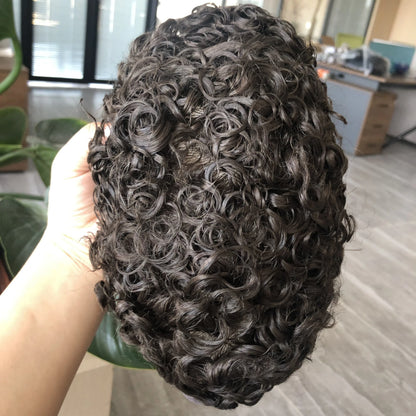 Undetectable Afo Man Jet Black 18mm Curly Micro Skin Base Men Toupee Natural Hairline Man's Curly Human Hair Prosthesis System