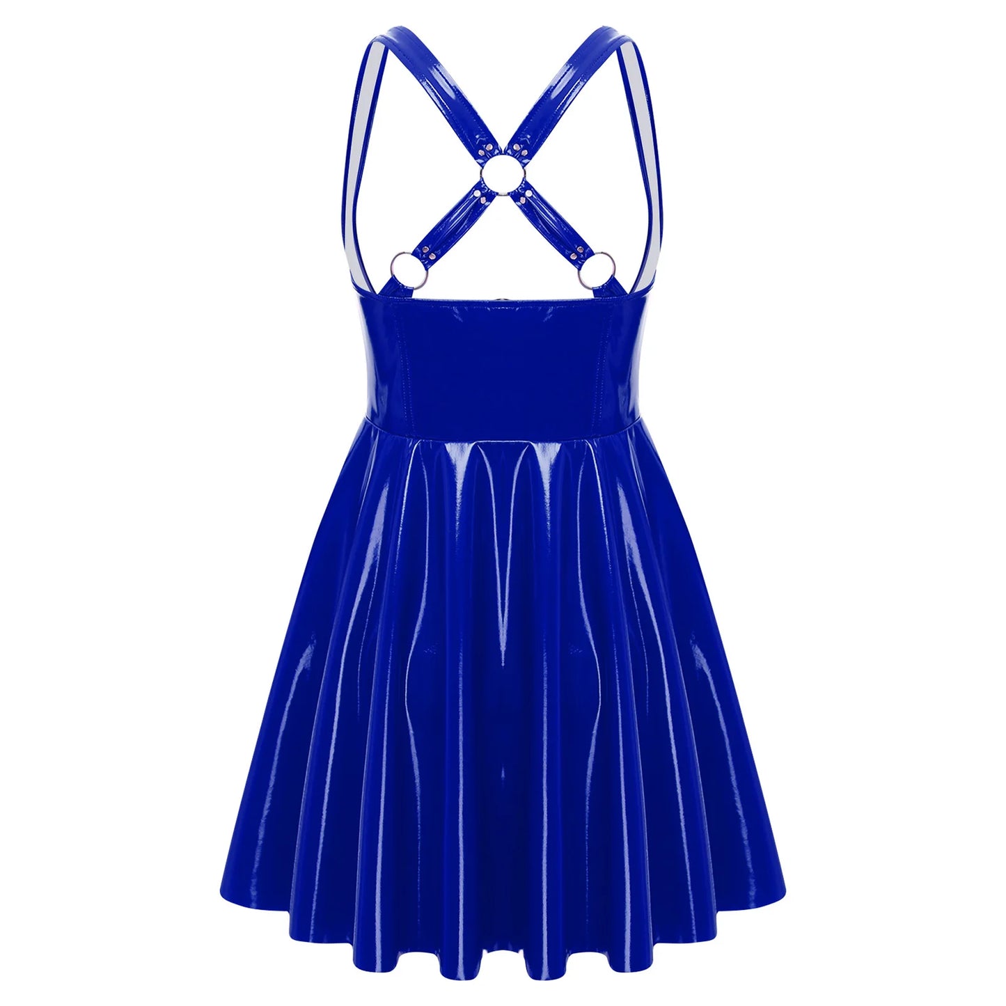 Gothic Punk Women Wet Look Latex Leather Dress Sleeveless Front Cut Out Cups Bodycons Dress Sexy Raves Party Nightclub Clubwear