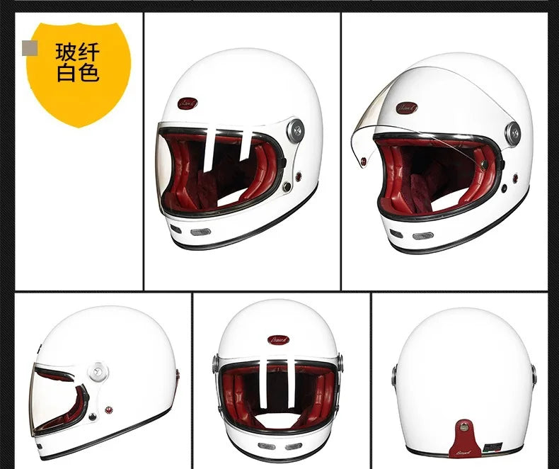 BEON Lightweight Fiberglass Full Face Helmet for Men Women Retro Motorcycles Helmet Cool and Personalized Karting Helmet B510