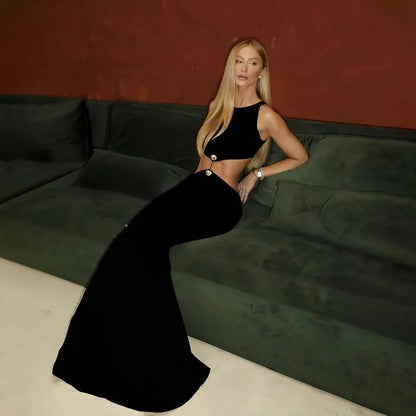 2026 Summer Fashion New Women's Elegant Design Dress Two Piece Set Sleeveless Top Slimming High Waist Long Dress Set