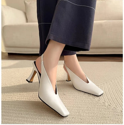 Sandals Luxury Brand Sexy Dress Shoes Elegant Chunky High Heeeled Pumps Sexy Pointed Toe Evening Shoes Women Shoes V Cut Shoes