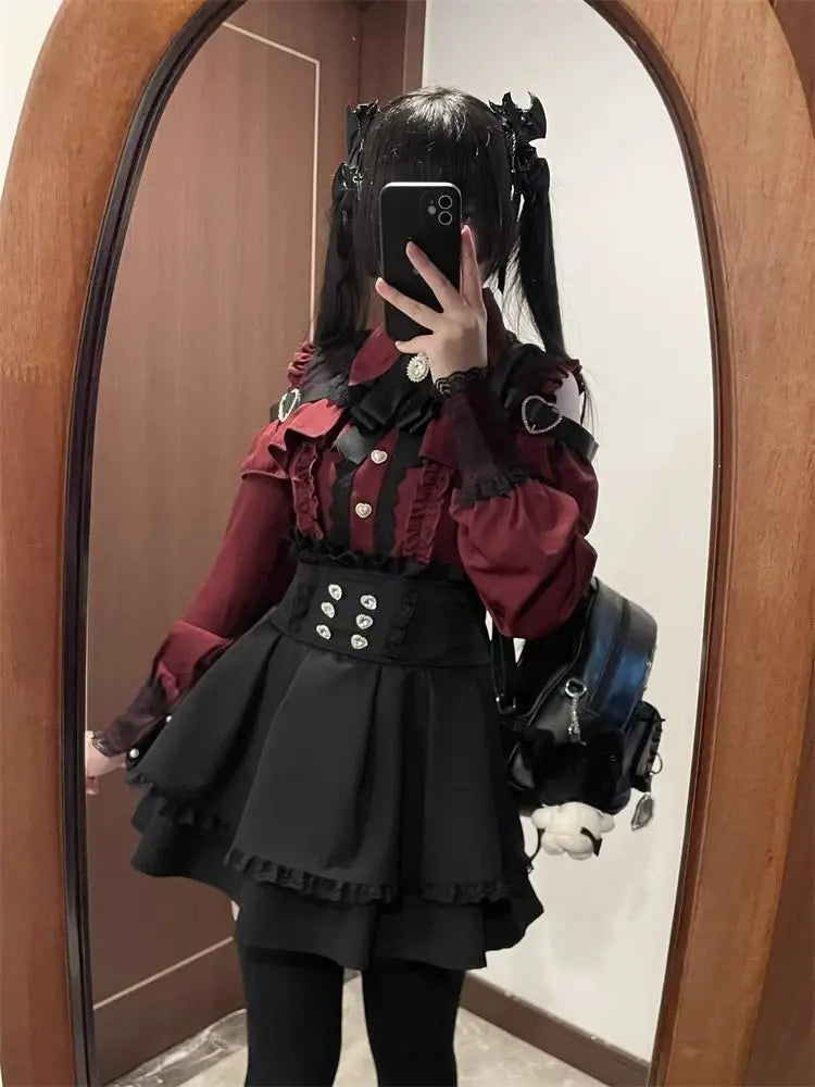 Gothic Women's Clothing Shirt Long Sleeve Lolita Blouse Japanese Bow Tie Sweet Cute Tops Design Streetwear Y2k Retro Blouse New