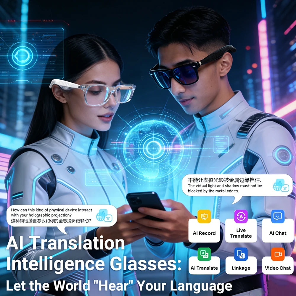SENBONO 2026 New Smart Audio Glasses Fashion Sunglasses AI Translator 100+ Languages BT Answer Calling Music Play for Women Men