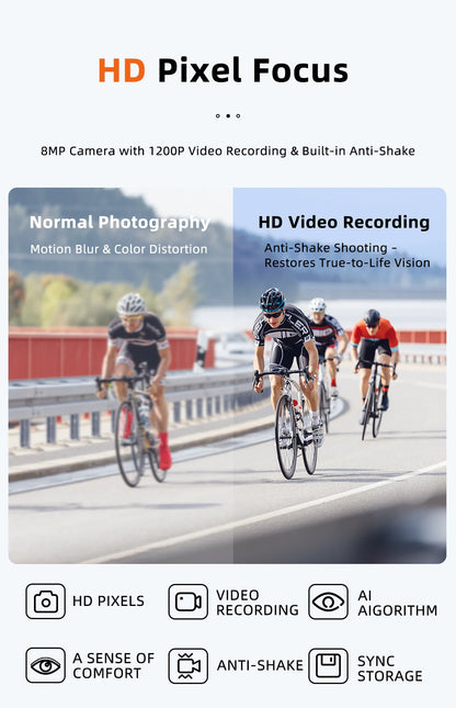 Smart Video Sunglasses 1200P 30fps Action Camera 32GB WiFi App Transfer Dual Anti-Shake AI Object Identify Fast Charge Glasses