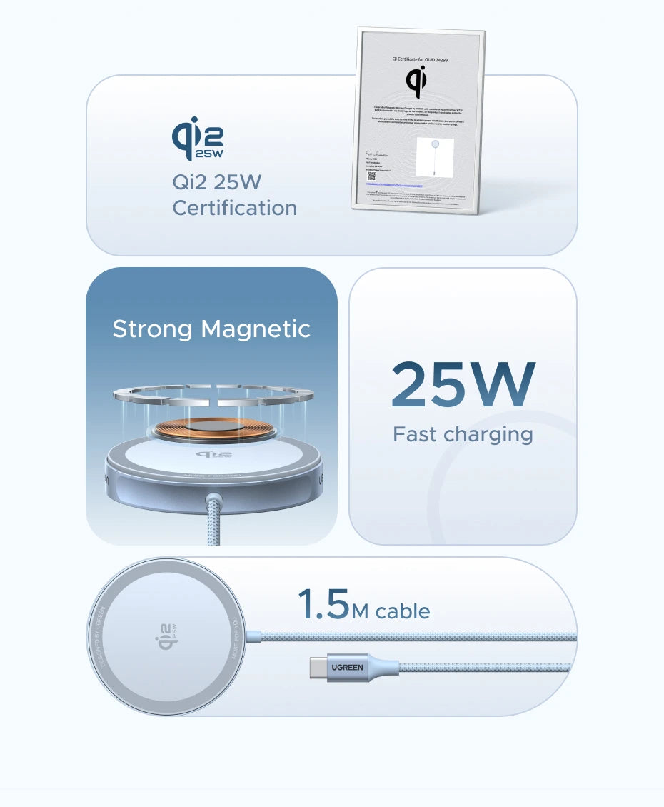 UGREEN Magflow Qi2 25W Wireless Charger For iPhone 17 16 Pro Max Fast Charging Qi2 Certified Magsafe Phone Charging Pad