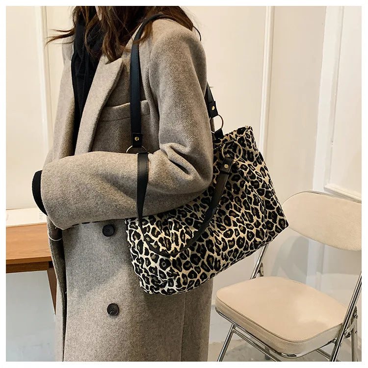 New Fashion Tote Bags Shopping and Travel  Canvas Bags New Women Popular Handbags Large Capacity Leopard Shoulder Bags Сумка