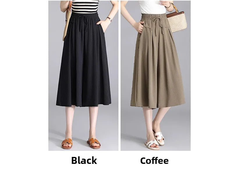 High Waist Wide Leg Seven-Foot Pants Women's Summer 2026 New Style Loose Comfortable Casual Trousers Skirt Pants