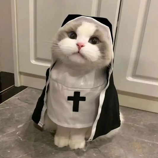 Pet Costumes For Cats Halloween Dog Costume Funny Cosplay Nun Costume Sister Habit Pet Cloth Dress Up Pet Costume For Small Cats