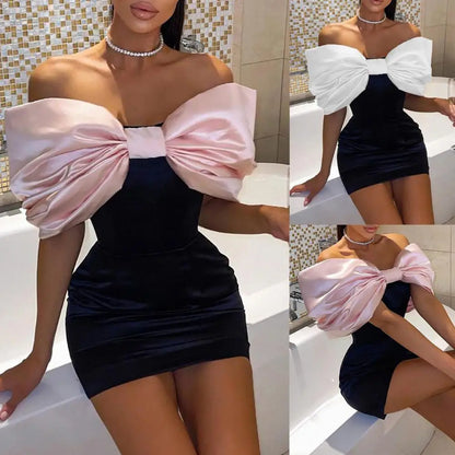 Simple  Sexy Chest Wrap Design Bodycon Dress Above Knee Length Mini Dress Short Sleeve   for Going Out
