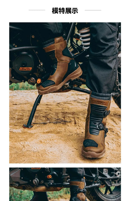 Retro Motorcycle Boots Cowhide Waterproof Mid-Calf Long riding Boots Men Women Riding Motocross Bota Motorbike Motocross Shoes