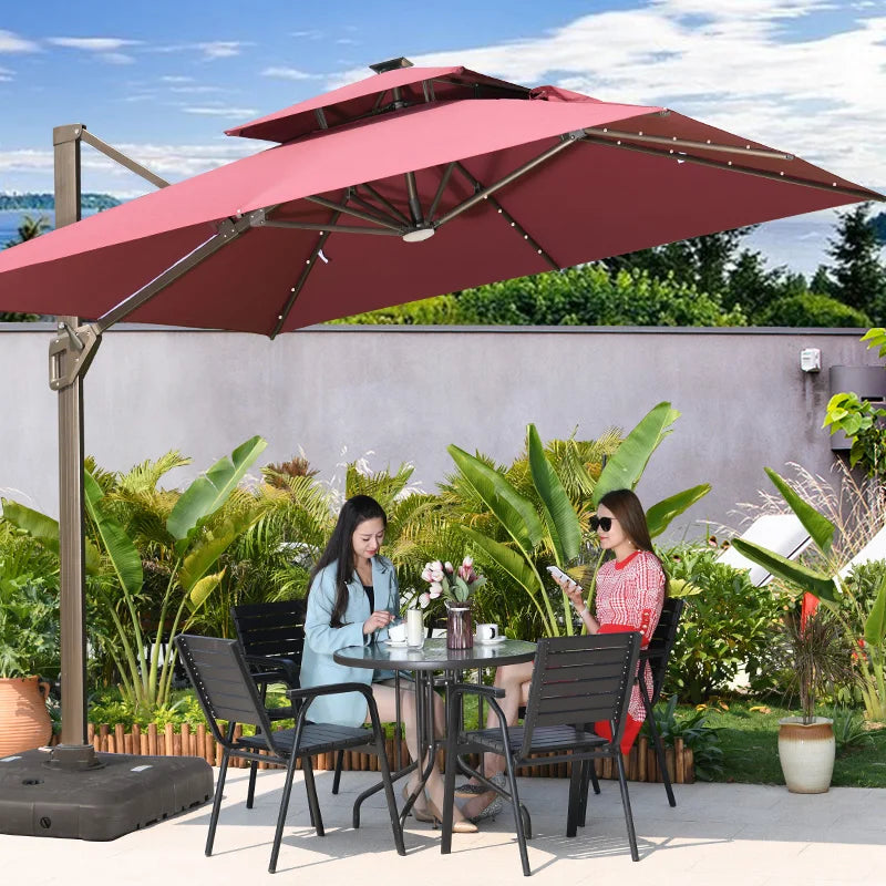 Led Big Size Umbrella Parasol Metal 3M Dia Solar Panel Patio Restaurant Umbrella Outdoor Garden Nature Wholesale Beach Umbrellas