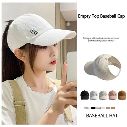 Sports Hat Empty Top Cap Embroidered Letter Cotton Tied Ponytail Braid Girl Baseball Hat Sun Hat Korean Style Caps Baseball Cap