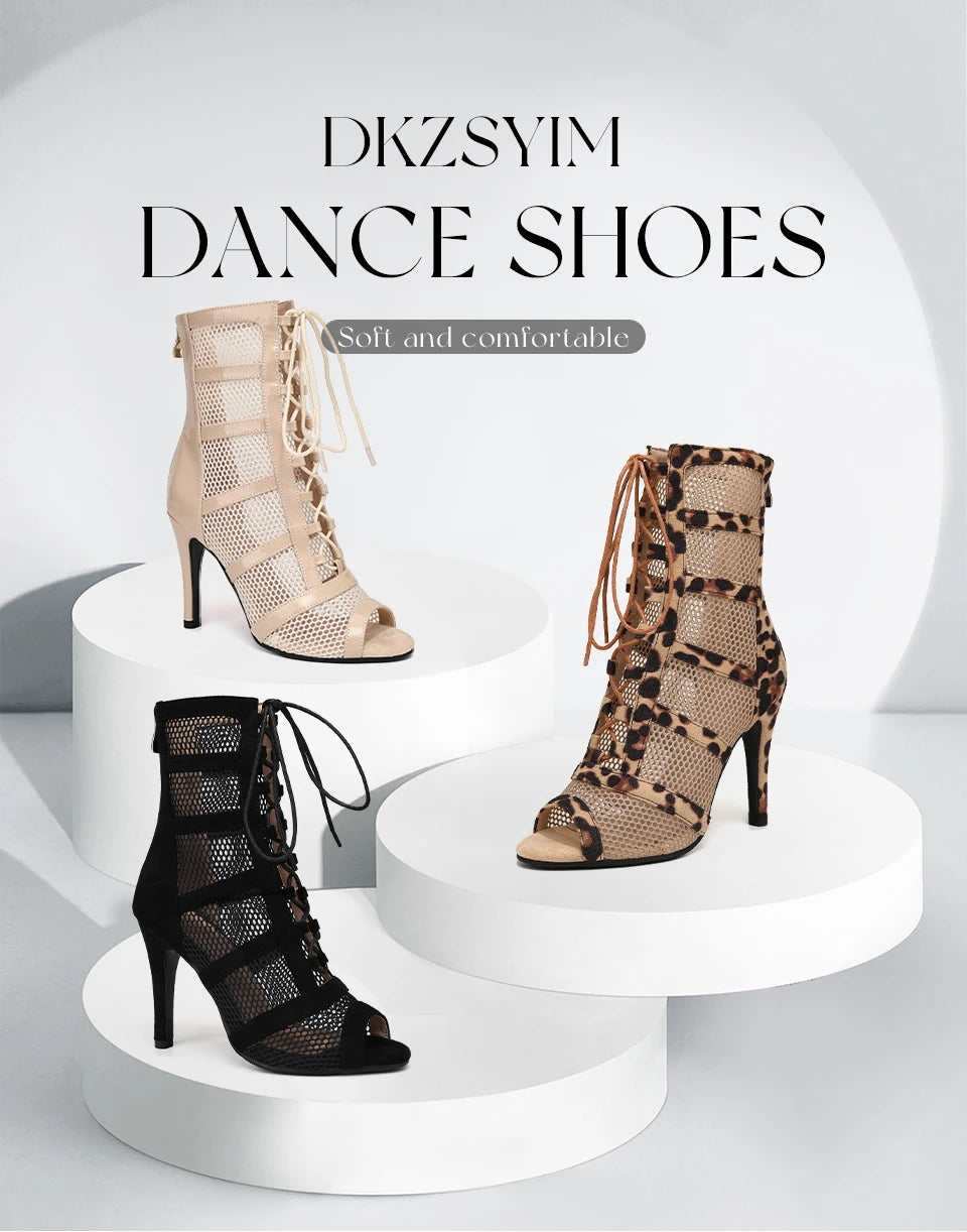 DKZSYIM Dance Boots Latin Women Ballroom Dance Shoes Ladies Girls Soft Soles Tango/Salsa Dance Shoes Sexy Thin Heel 7cm-11cm